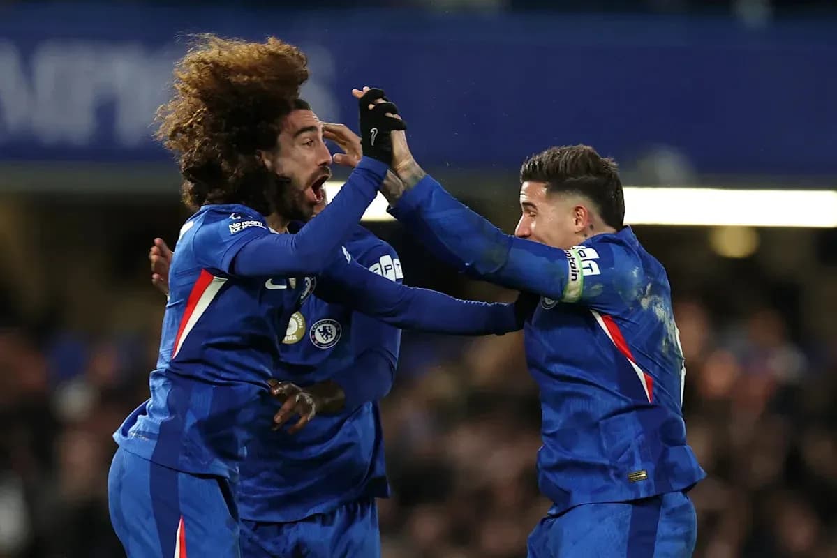 Chelsea players celebrating a goal during match