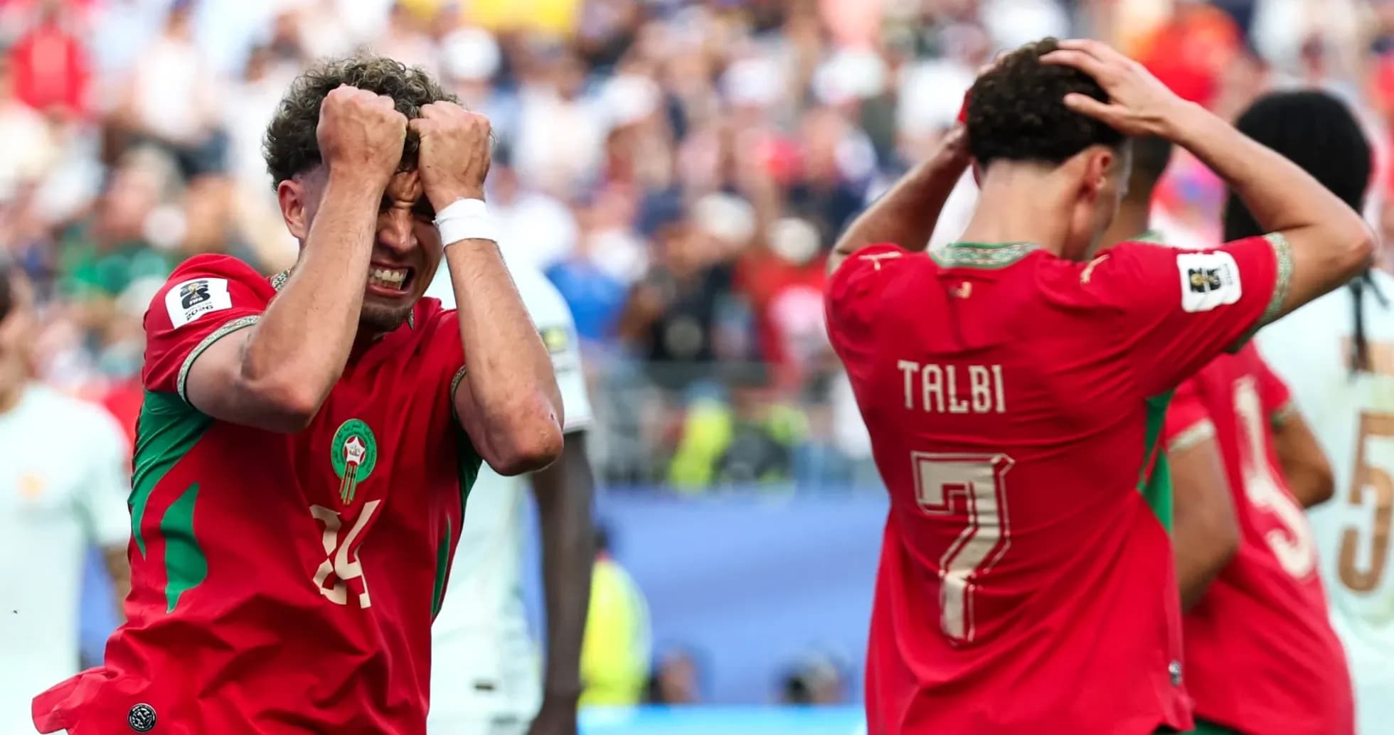Morocco players reacting during a tense match moment