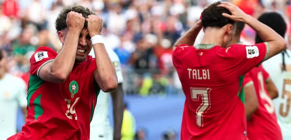 Morocco players reacting during a tense match moment