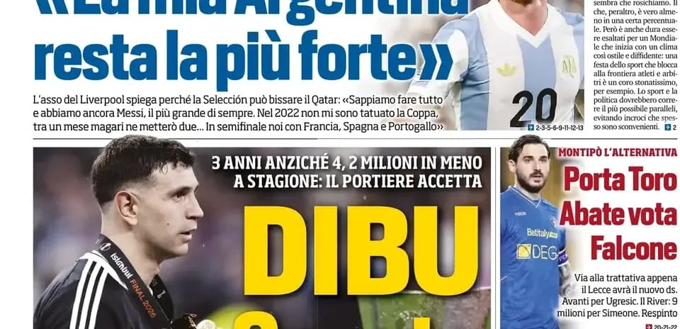Sports newspaper featuring Argentine player and headlines