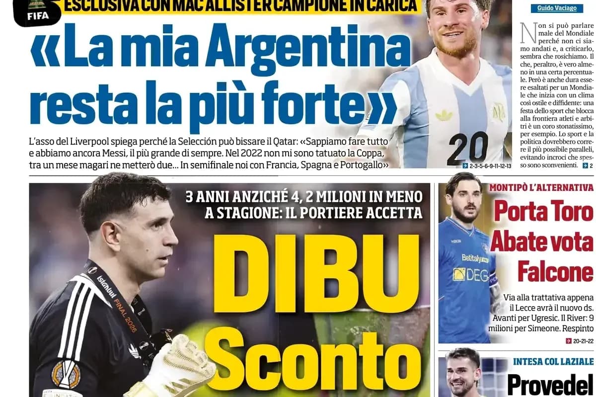 Sports newspaper featuring Argentine player and headlines