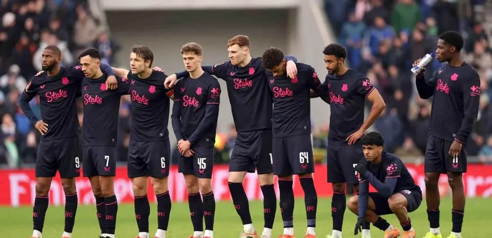 Everton players lined up during match preparation