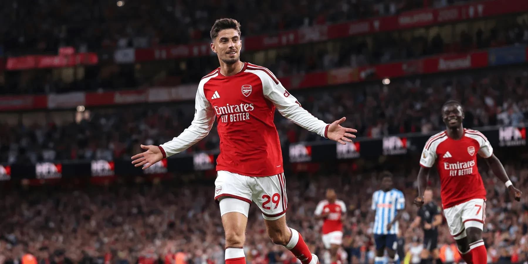 Arsenal player celebrating during a match