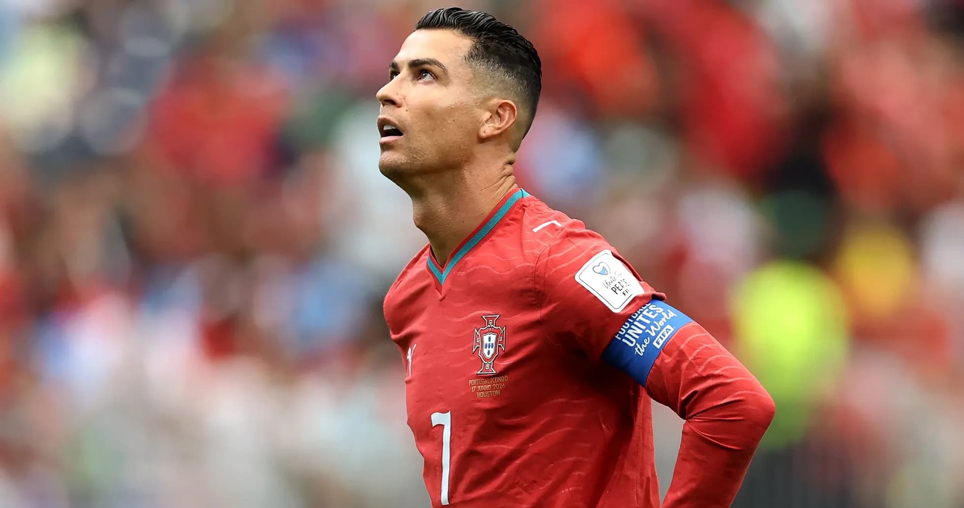 Player looking up during a soccer match