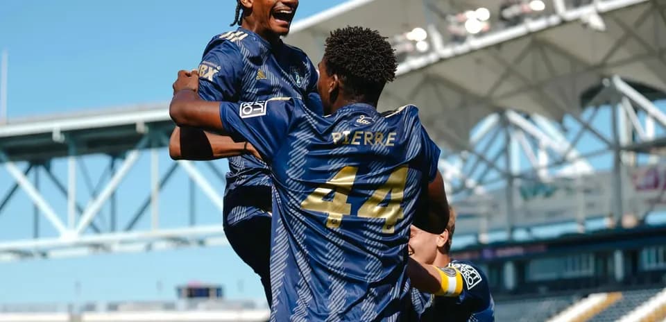 Players celebrating during Philadelphia Union II match