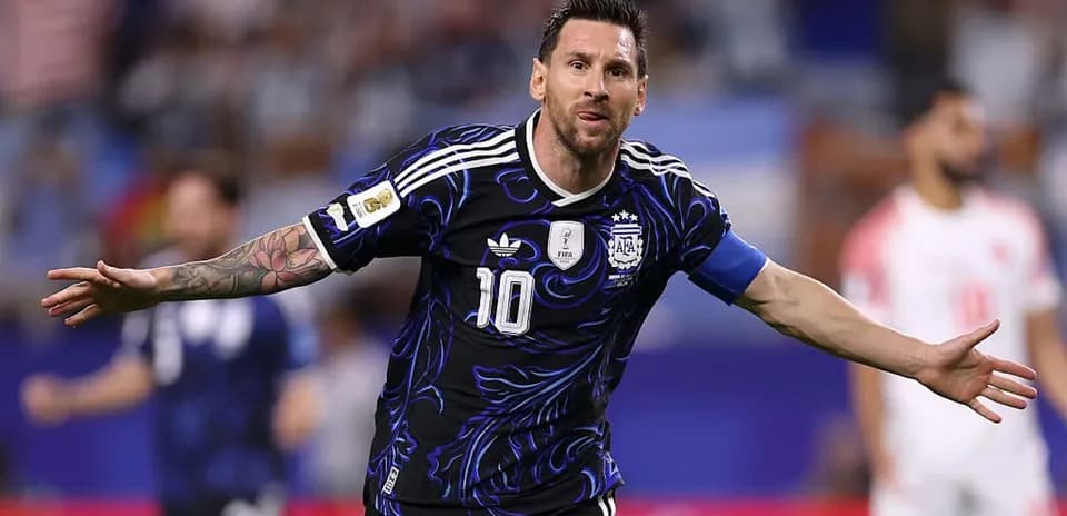 Lionel Messi celebrating after scoring a goal