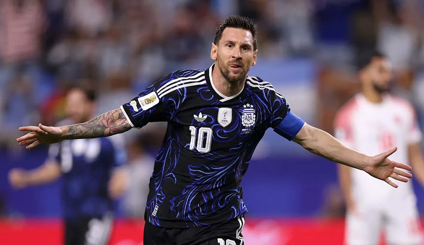 Lionel Messi celebrating after scoring a goal