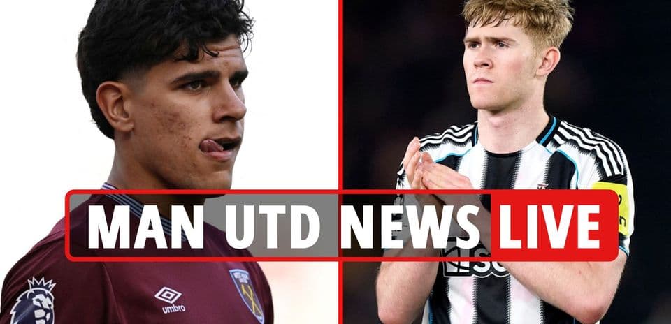 Two football players from different teams with news overlay