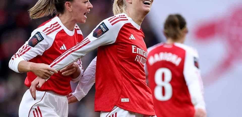 Arsenal women celebrating a goal during match