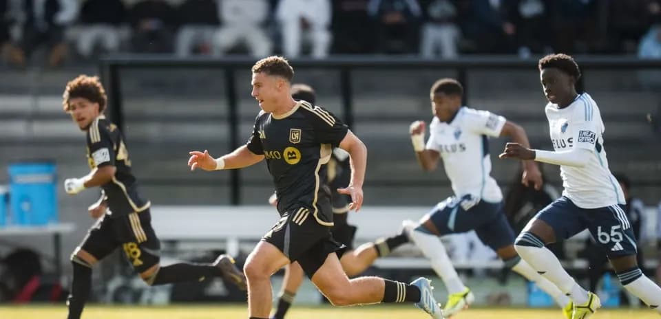 Los Angeles FC II player dribbling against Vancouver Whitecaps II