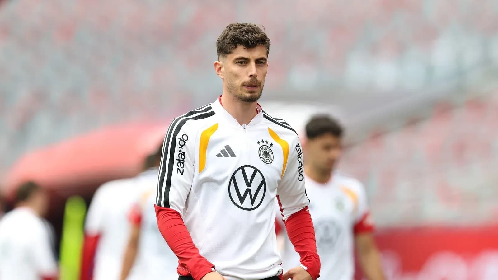 Player in Germany training kit at practice session