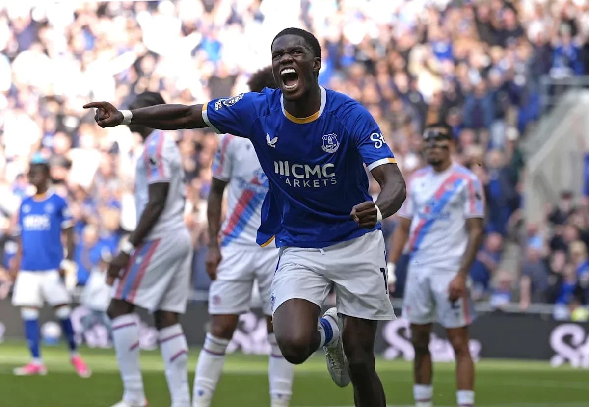 Player celebrating goal during Everton match