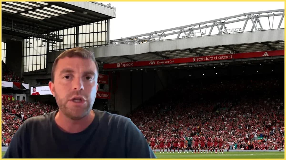 Presenter speaking with Liverpool players in background