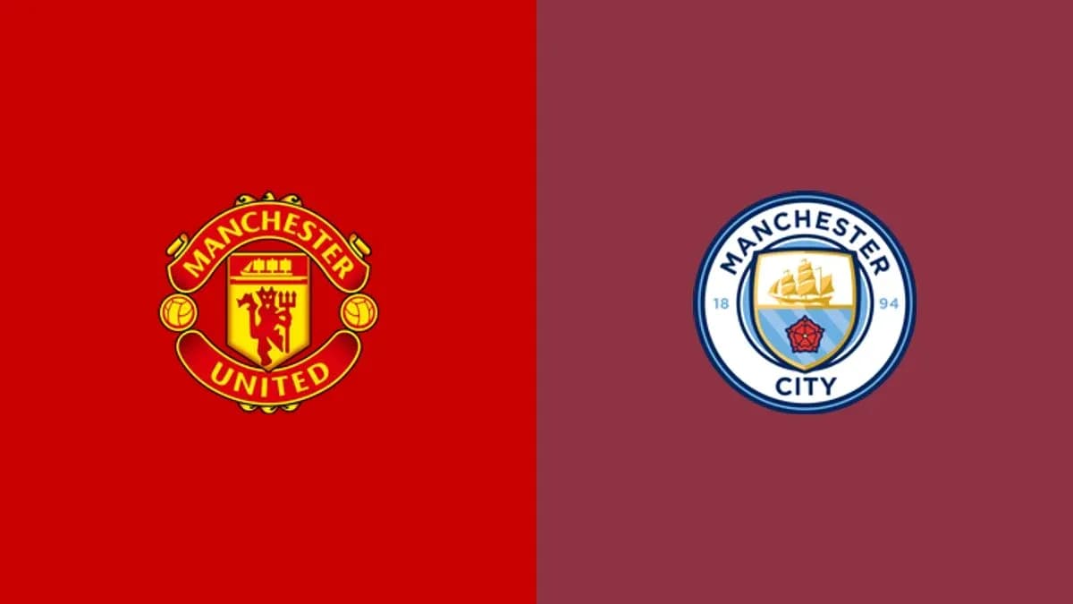 Logos of Manchester United and Manchester City