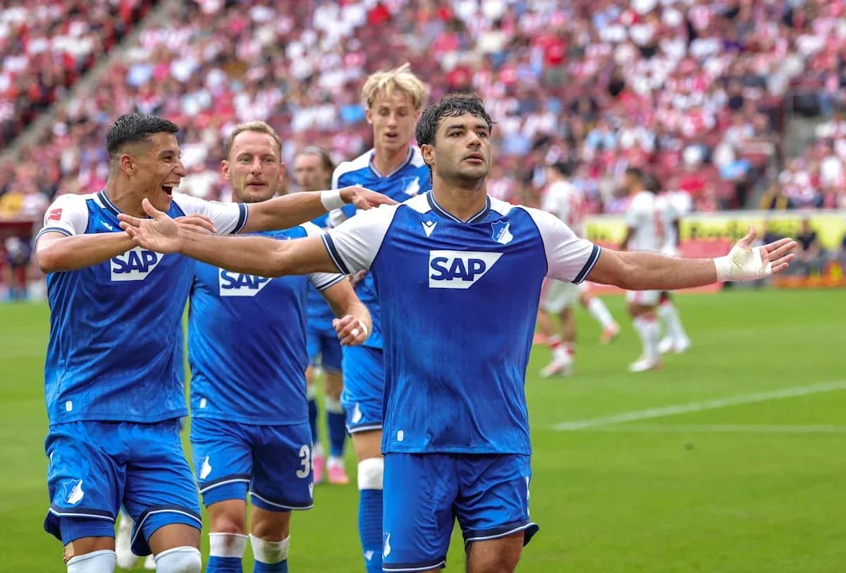 Hoffenheim players celebrating a goal on the pitch
