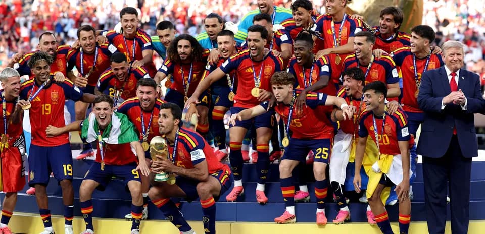 Spain national team celebrating with the trophy