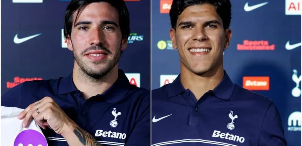 Two players posing at Tottenham Hotspur unveiling event