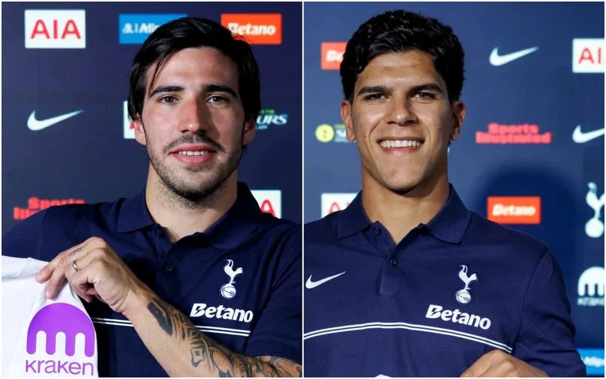 Two players posing at Tottenham Hotspur unveiling event