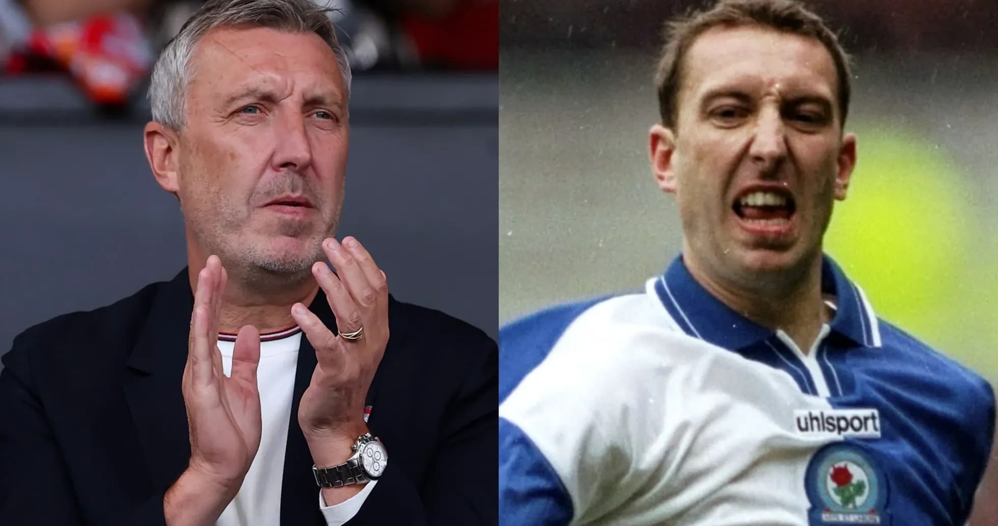 Split image of a coach and a former player