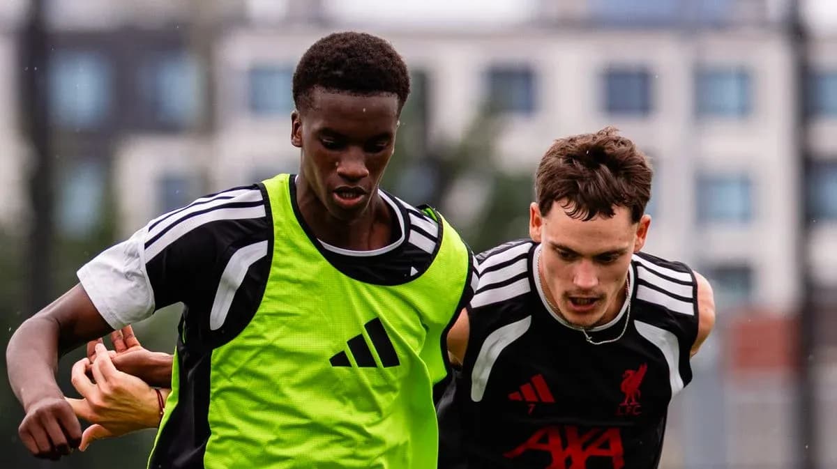 Two players competing for the ball during training
