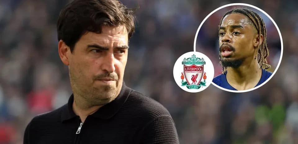 Coach looking serious with Liverpool logo and player image