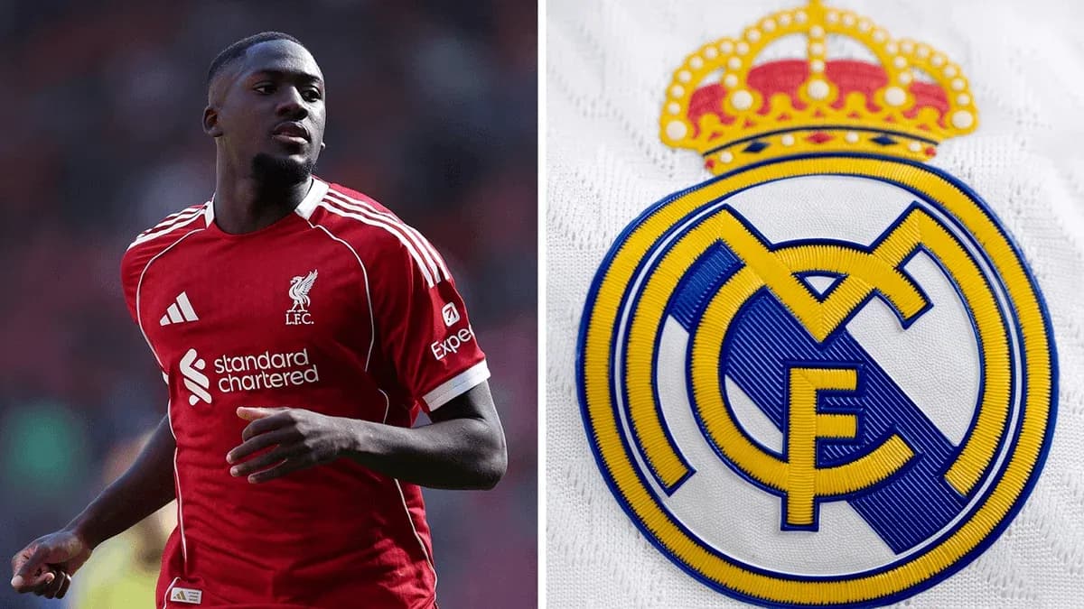 Player in Liverpool kit and Real Madrid logo