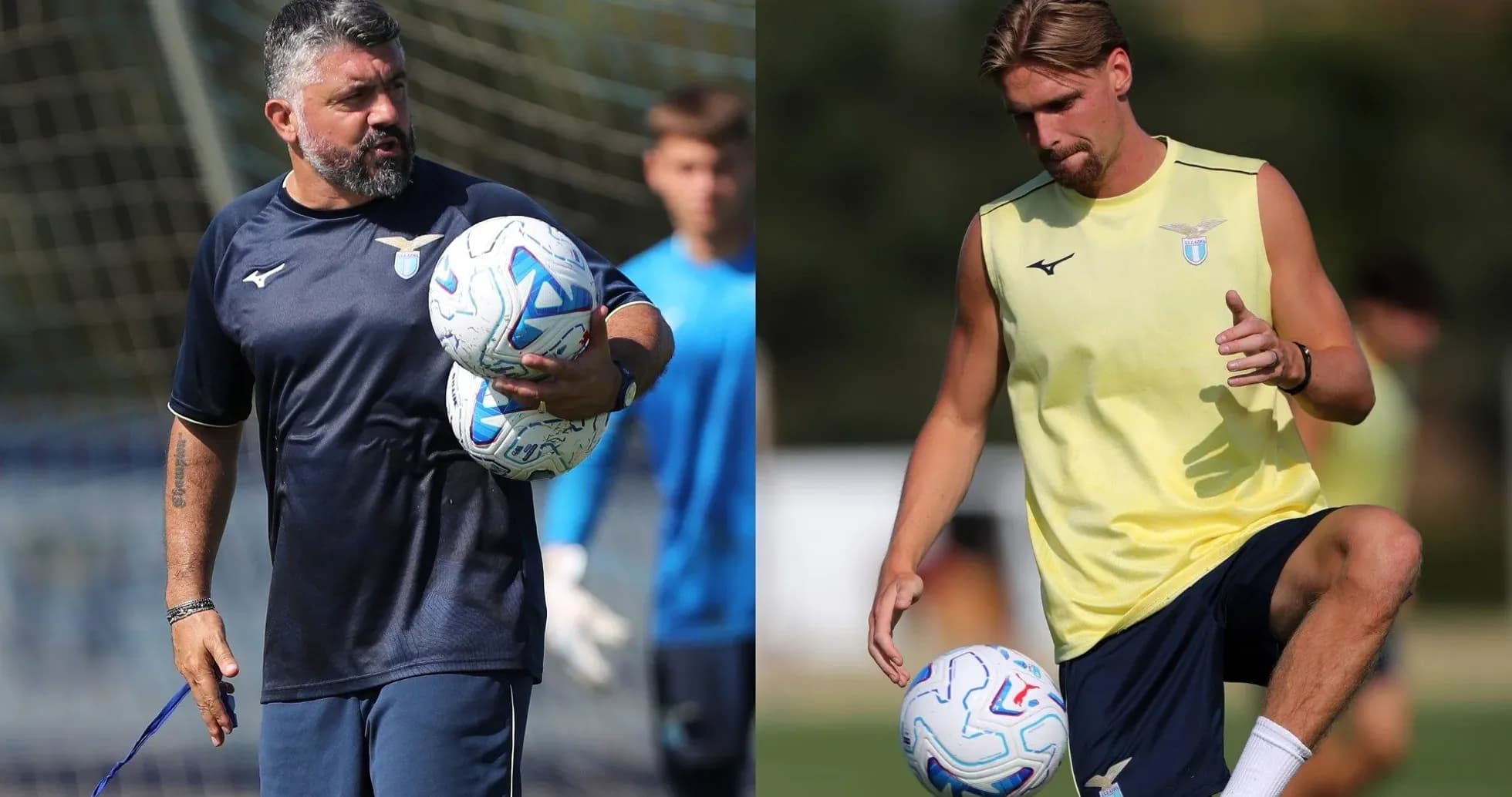 Lazio coach holding balls, player practicing footwork