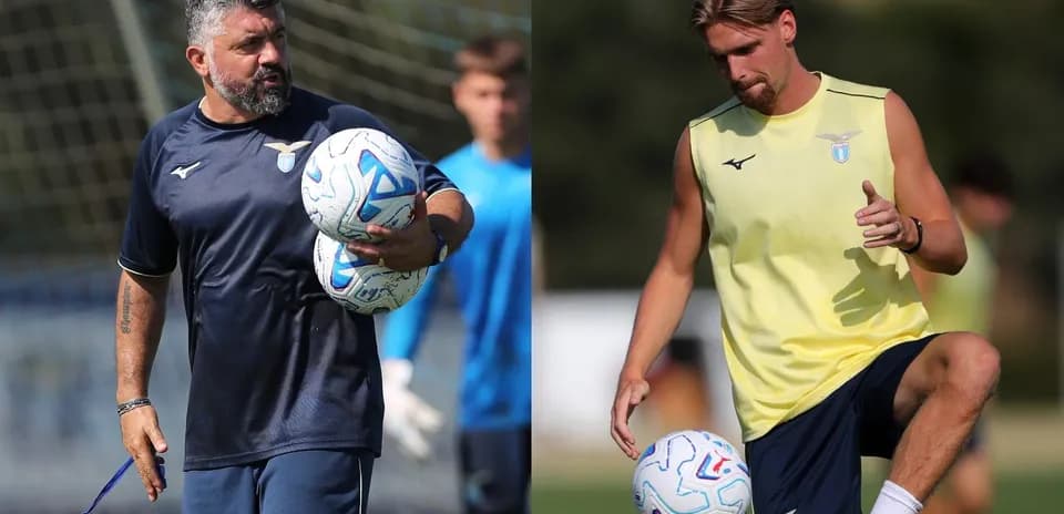 Lazio coach holding balls, player practicing footwork