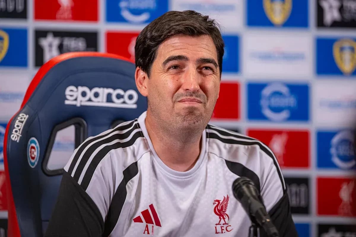 Manager speaking at press conference for Liverpool FC