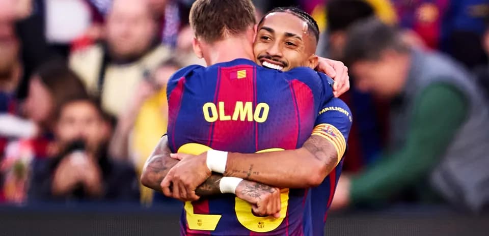 Barcelona players celebrating a goal during match