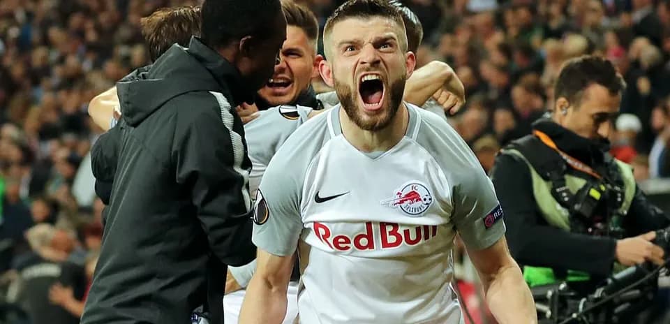 Player celebrating goal during Red Bull Salzburg match