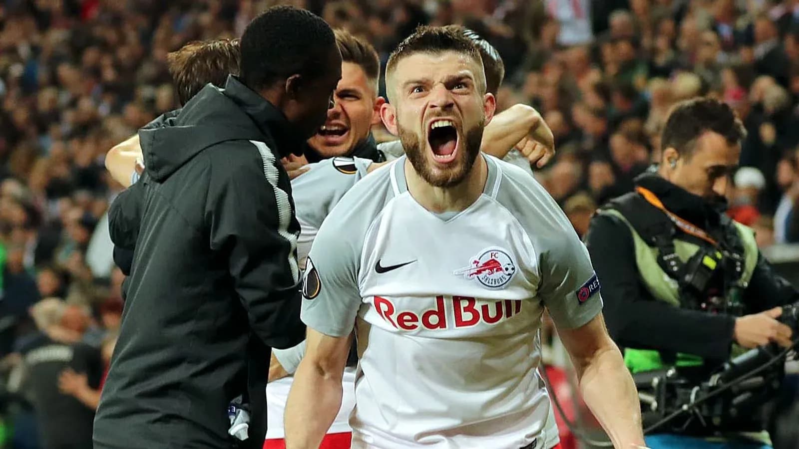 Player celebrating goal during Red Bull Salzburg match