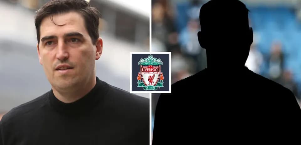 Man walking with Liverpool FC logo in background