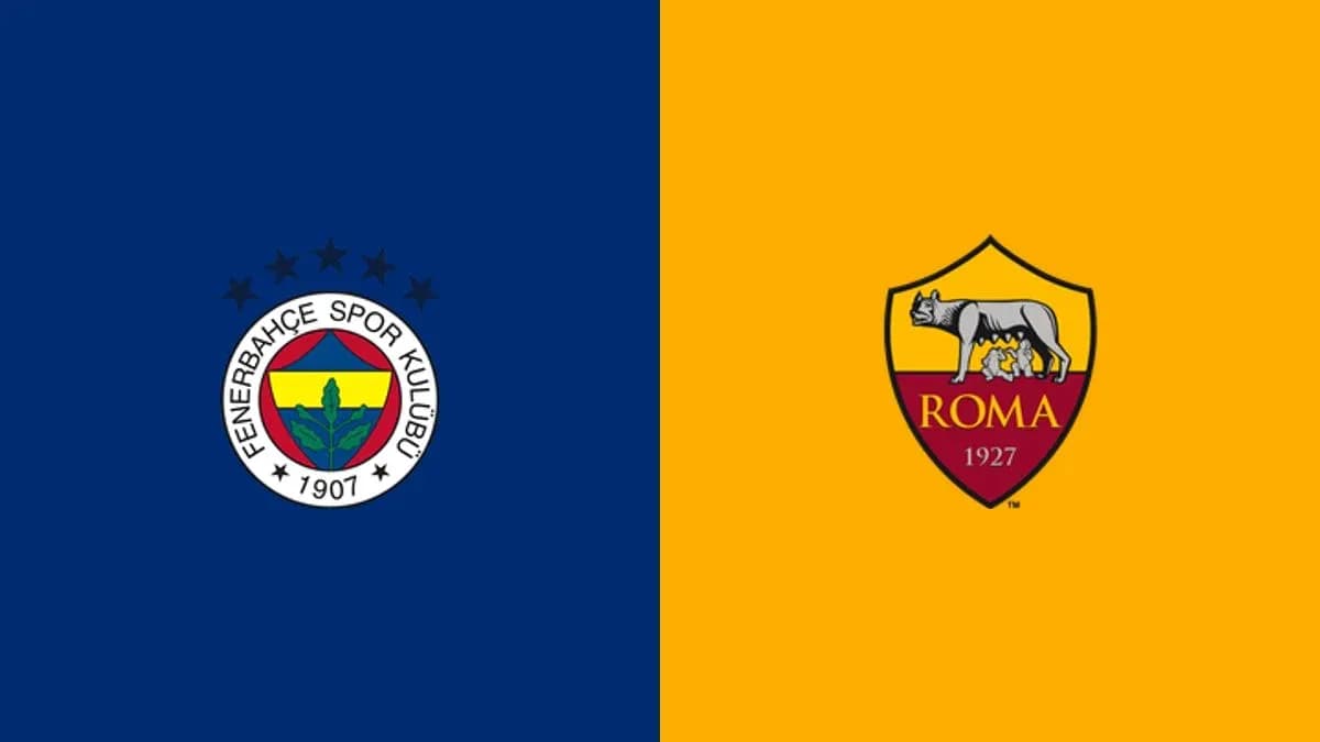 Logos of Fenerbahçe and AS Roma on colored backgrounds