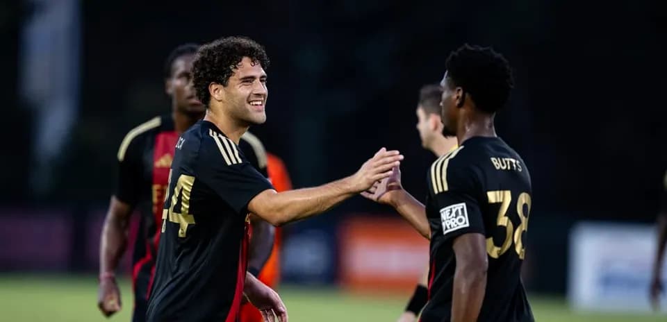 Players celebrating during Atlanta United II match