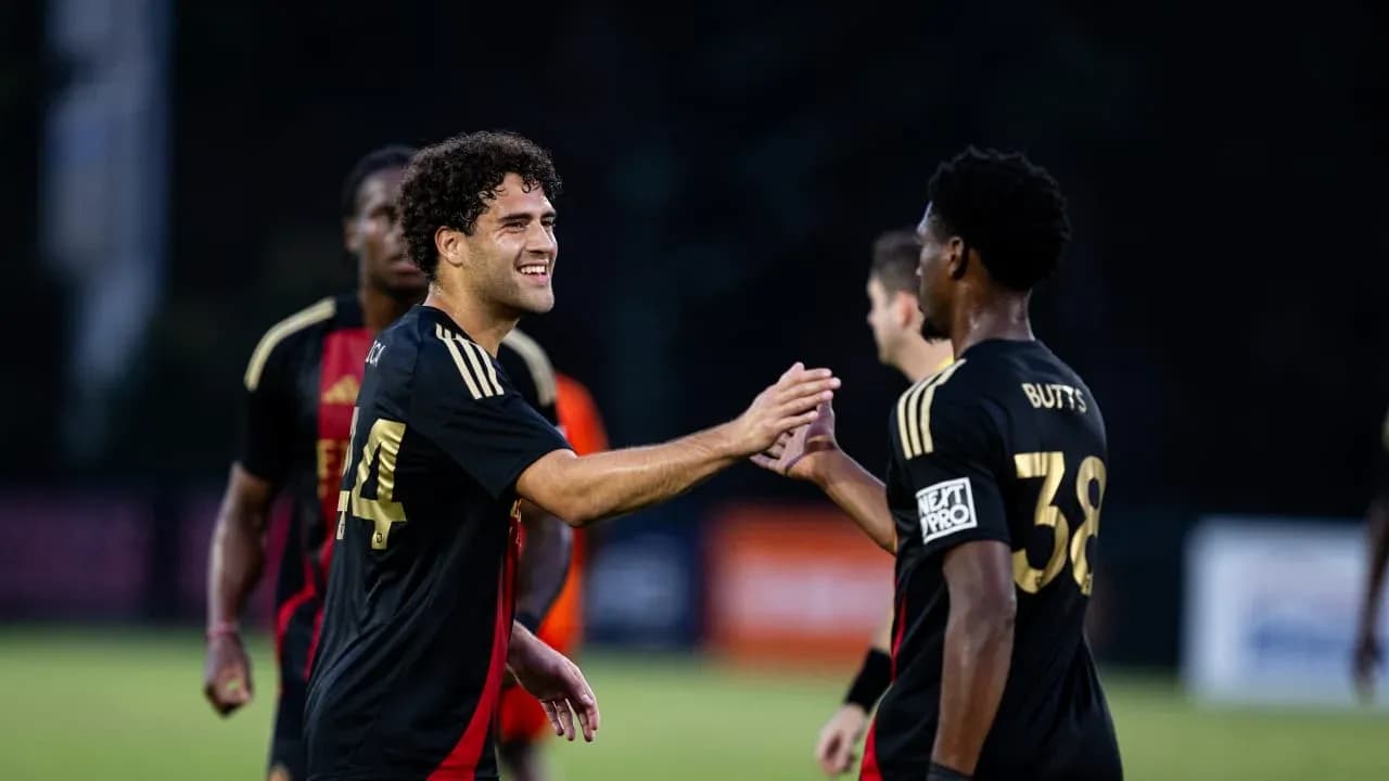 Players celebrating during Atlanta United II match