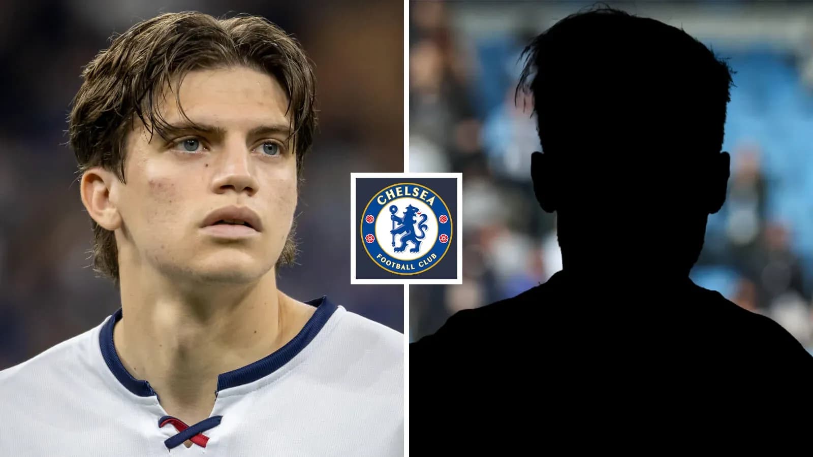 Young player with Chelsea logo and silhouette background