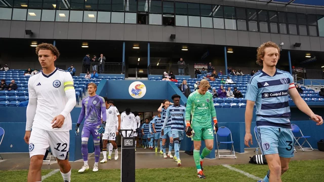 Players entering the field before match