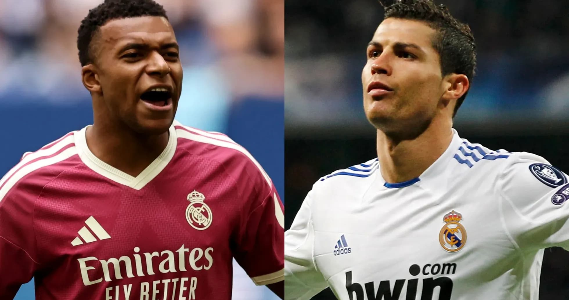 Kylian Mbappé and Cristiano Ronaldo in Real Madrid jerseys