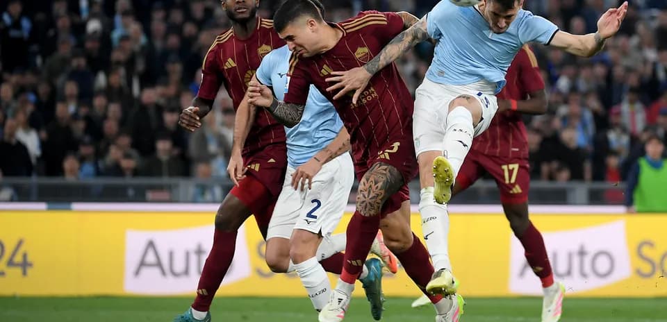 AS Roma and Lazio players in intense match action