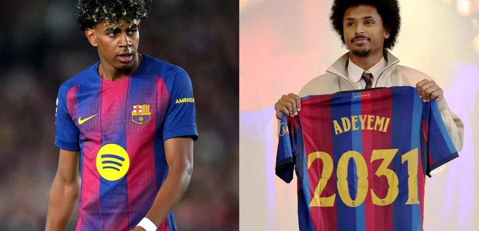 Player in Barcelona kit and new signing holding jersey