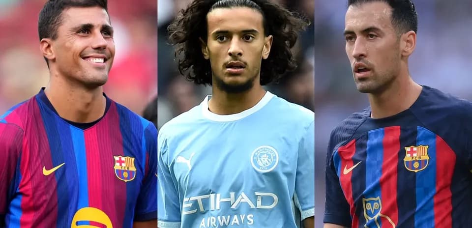 Three football players in team jerseys during match