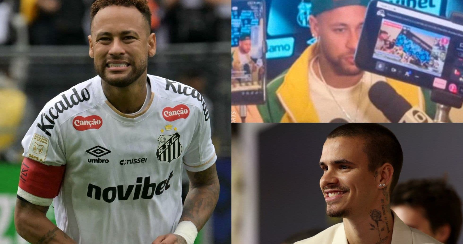 Neymar in Santos jersey during match and interviews