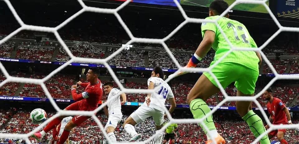 Player attempting to score during FIFA World Cup match