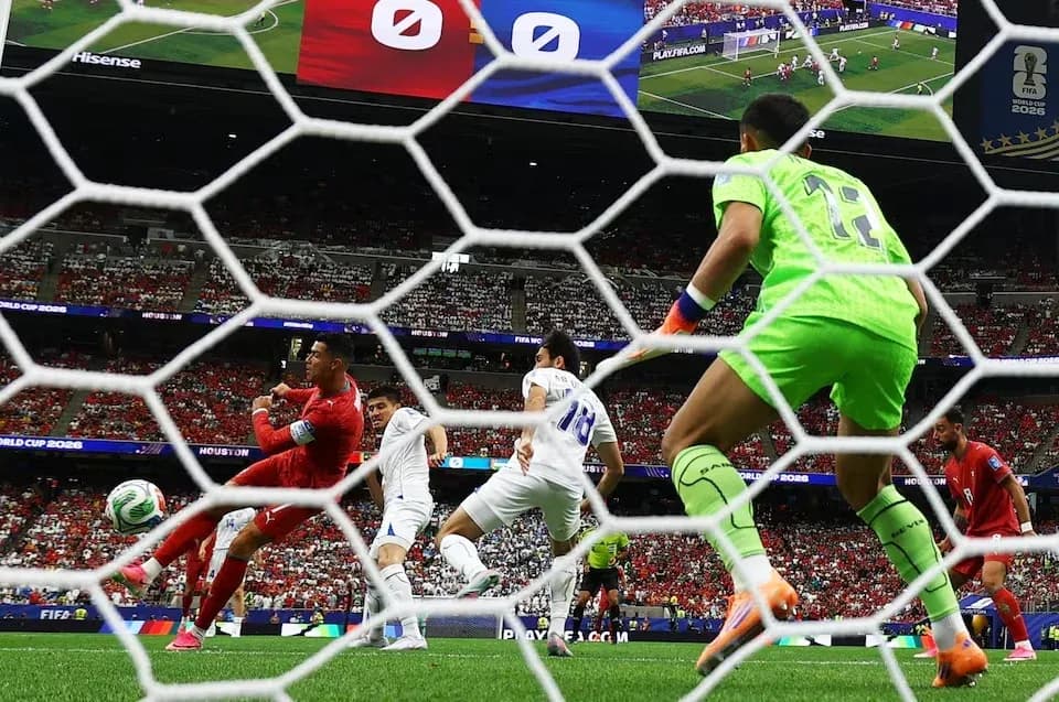 Player attempting to score during FIFA World Cup match