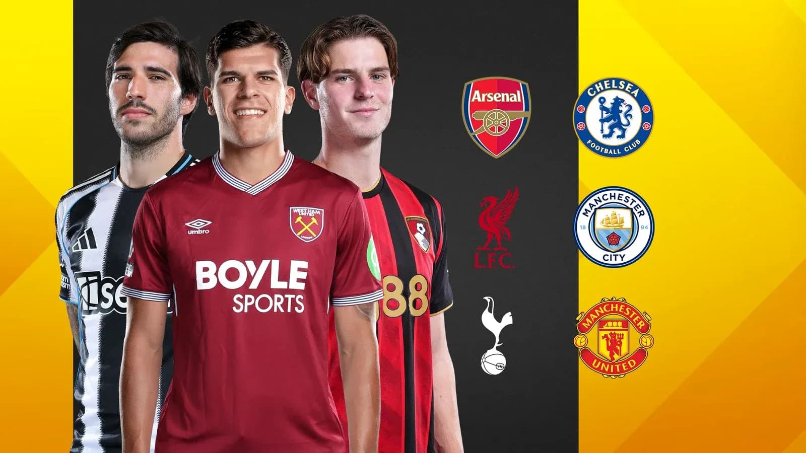 Players in club jerseys with team logos displayed