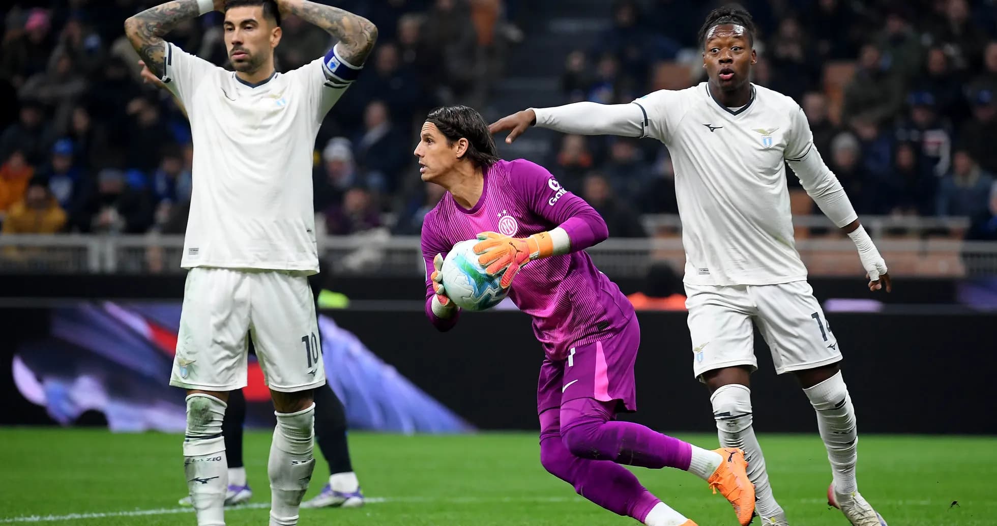 Lazio players reacting during a Serie A match