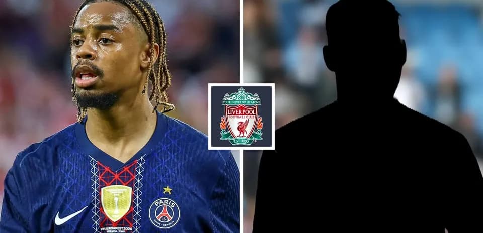 Player from PSG alongside Liverpool logo and silhouette