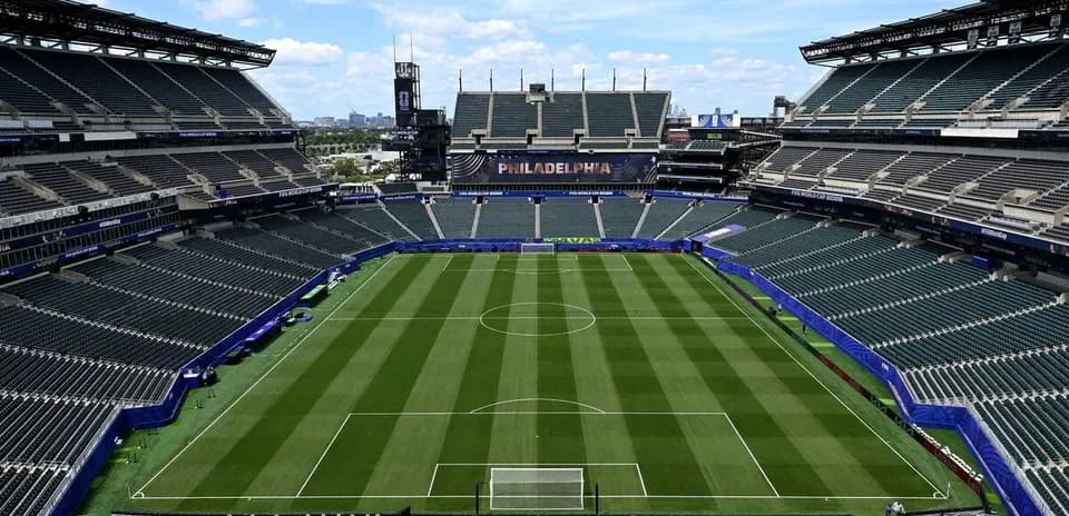 Empty stadium view with soccer field in Philadelphia