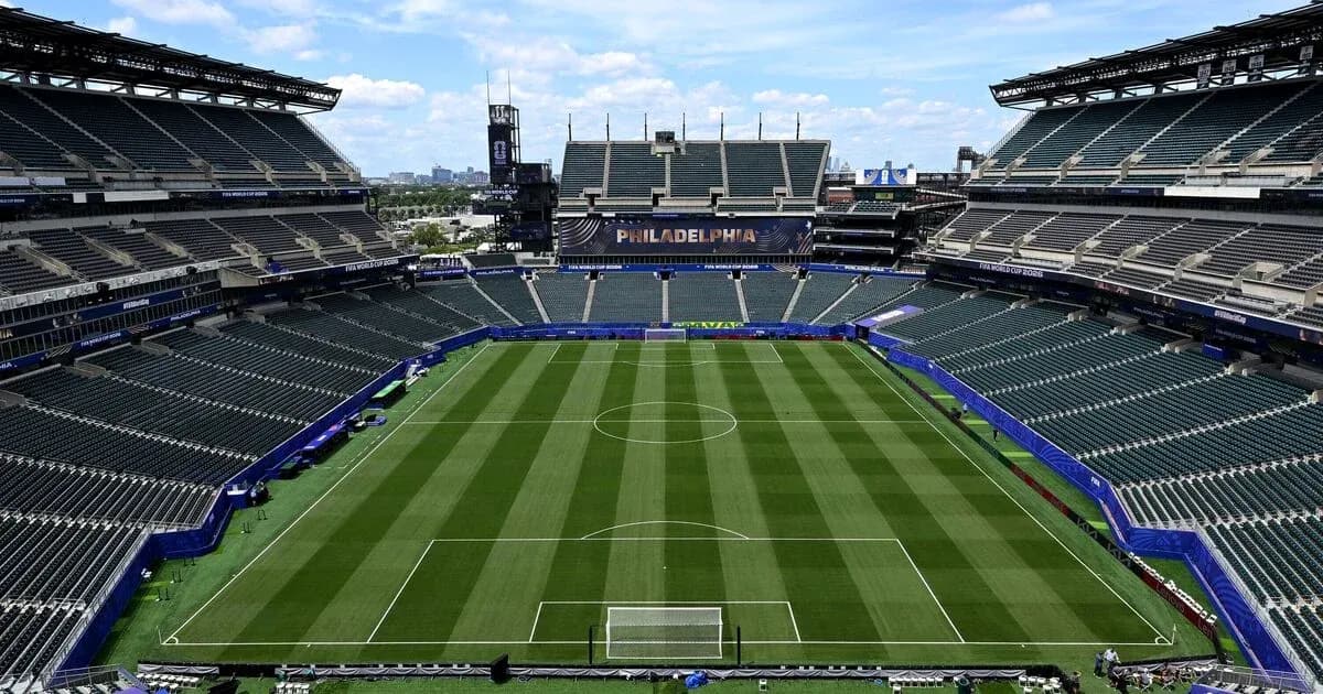 Empty stadium view with soccer field in Philadelphia